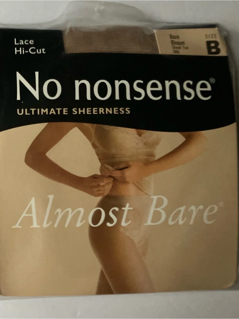 No Nonsense Almost Bare Lace Hi-Cut Pantyhose Sheer Toe Bare Bisque Mist Size B
